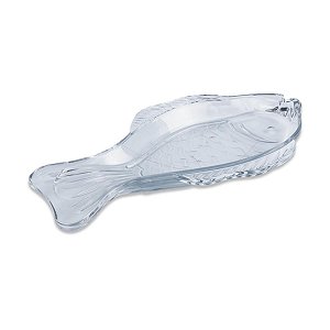 Travessa Vidro Peixe Transparente 37x22cm Servir Frutos do Mar Salada Frios Mesa Posta