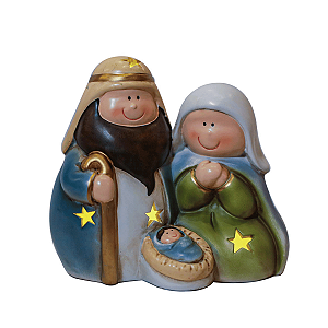 Sagrada Família Ceramica Iluminada 15cm Presepio Imagem Bateria Decoracao Natalina Enfeite de Natal