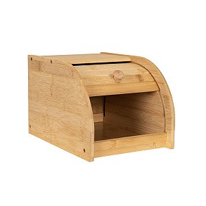 Porta Pão em Bambu Com Tampa Retrátil Organizador 27x20cm Natural Cozinha