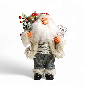 Papai Noel Boneco Enfeite de Natal 30cm Cinza Raquetes Suéter Nordico Decoracao Natalina Premium