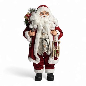 Papai Noel Boneco Enfeite Natal 45cm Trenó Colete Dourado Tradicional Saco Presente Decoracao