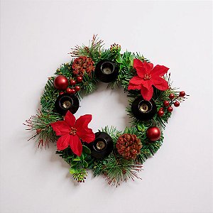 Coroa do Advento Porta Vela Pinha Vermelho Decoracao Natal