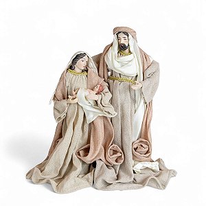 Sagrada Família Linho Bege Resina Presepio Natal Decoracao Natalina Premium