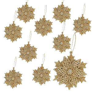 Kit 10 Flores Enfeite Para Arvore Natal Dourado Glitter 12cm Decoração Natalina Premium