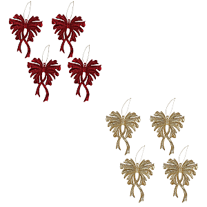 Kit 4 Laço Enfeite Para Arvore Natal Glitter 15x12cm Decoração Natalina Premium