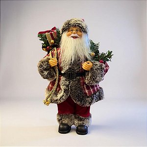 Papai Noel Boneco Enfeite Natal 30cm Casaco Xadrez Vinho Decoracao Natalina Premium