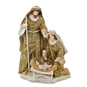 Sagrada Família 27cm Presepio Resina Nascimento Jesus Ouro Brilho Decoracao de Natal Premium
