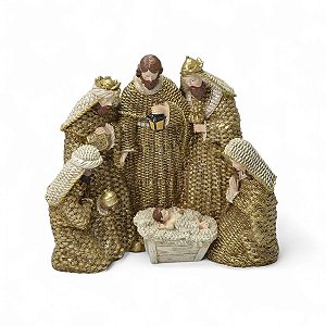 Presepio de Natal Resina Nascimento Jesus 27cm Dourado Decoracao Natalina Premium