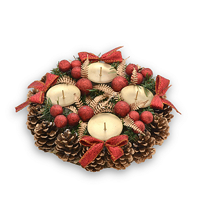 Coroa do Advento Suporte Porta Vela Pinhas Douradas Bolas Vermelhas Decoracao Natal Premium