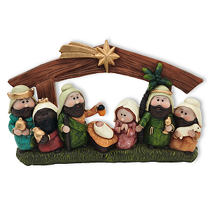Presépio Natal Poliresina 7 Personagens Estrela 20,5cm Enfeite Natalino Decoração Premium