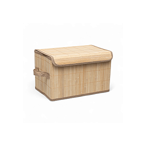Caixa Organizadora Bambu Natural Forrada Tampa Acoplada 25x14cm Retangular Cesto Armazenamento