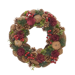 Guirlanda Decorada 40cm Pinhas Flores Berries Enfeite Porta Decoracao Natal Premium