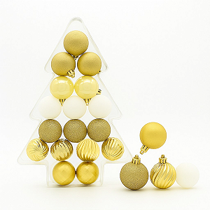 Kit 17 Bola Mix Enfeite Arvore de Natal 5cm Dourado Branco Decoracao Natalina Premium