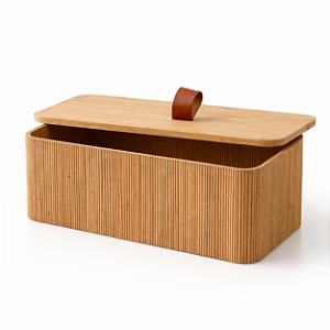 Porta Objeto Retangular Bambu Natural Com Tampa Decoracao Minimalista Organização