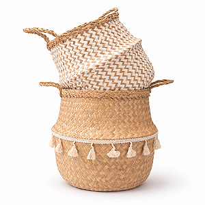 Cesta Seagrass Boho 25x25cm Palha Natural Multiuso Decoracao