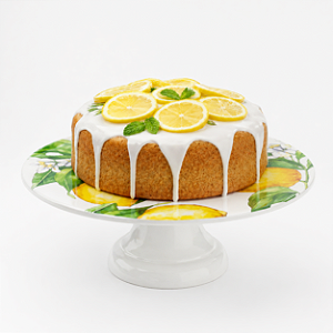 Boleira Melamina Premium 30x10cm Prato Bolo Base Elevada Estampa Limão Siciliano Mesa Posta