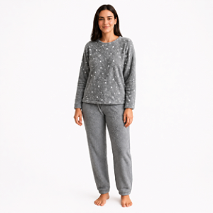 Pijama Adulto  Feminino Fleece Soft Estampado Quentinho Confortável Manga Longa Premium
