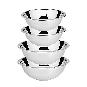 Conjunto 04 Bowls Tigelas em Aço Inoxidável Prata Cozinha Completa Multiuso Útil