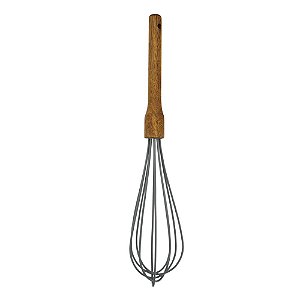 Whisk Fouet Batedor de Ovos Fue de Silicone com Cabo Madeira de Acácia Cinza Utensilio de Cozinha