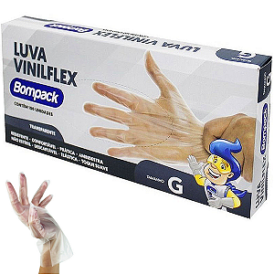 LUVA BOMPACK VINIL FLEX S/PO TAM G C/100 RF TRANSPARENTE