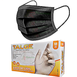 Mascara Tripla Camada Descartável Preta+ Luva Latex Talge M