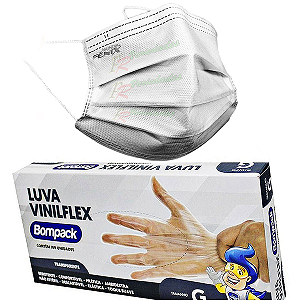 MASCARA FENIX BRANCA + LUVA BOMPACK G TRANSPARENTE