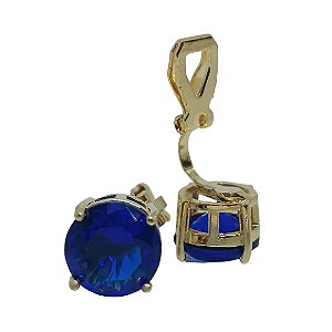 Brinco de Pressão Solitário Redondo com Zircônia Azul Safira | Elegância Delicada e Sofisticada - Banho Ouro 18K