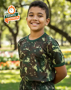 Camiseta Camuflada Manga Curta - Infantil De 2 Até 14 Anos