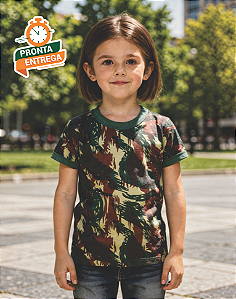 Camiseta Camuflada Baby Look Infantil - De 2 Até 14 Anos