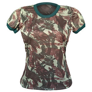 Camiseta Feminina Baby Look Camuflado Exército Em Malha Dry