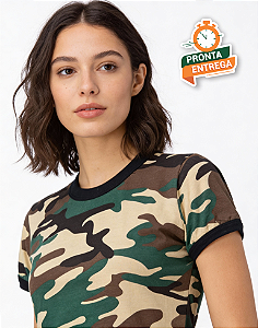 Camiseta Baby Look camuflada Americano - 100% Algodão