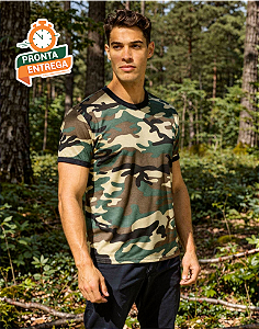 Camiseta Tática Militar Camuflado Americano Woodland