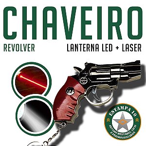 Chaveiro Revolver luz led+laser