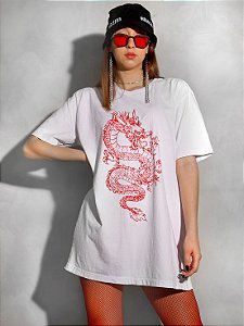 Camiseta Boyfriend Dragon Branca