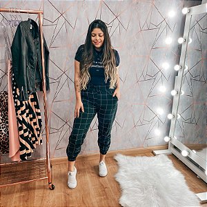 calça quadriculada preta