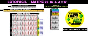 Planilha Lotofacil - Técnica Inteligente com 16 Numeros