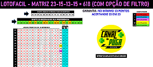 Planilha Lotofacil - Fechamento 23 Dezenas com 100% 13 Pontos