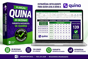 Planilha Quina - 20 Dezenas com Garantia Matemática de Quadra