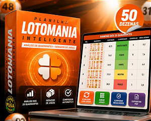 Planilha Lotomania Inteligente | Análise de Quadrantes + Gerador de Jogos