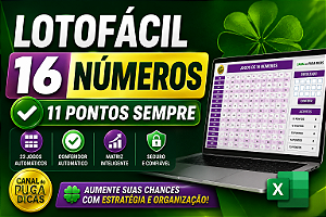 Planilha Lotofacil - Jogos de 16 Números com 11 Pontos Sempre