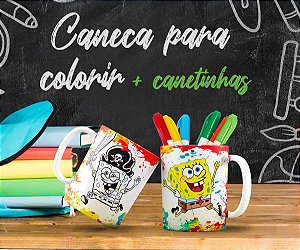  Kit Caneca Para Colorir Bob Esponja 2.0