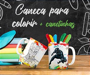Kit Caneca Para Colorir Pantera Negra 2.0