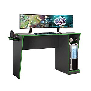 Mesa Gamer com porta copos Cyber Grafite/Verde Jcm Movelaria