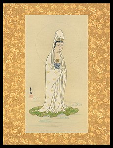 Quadro - Pintura de Mokiti Okada - Kannon sobre uma Folha 1937