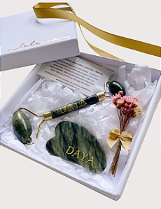 GIFT BOX JADE - ROLLER E GUASHA (PERSONALIZAÇÃO - MÍNIMO 10 UNIDADES)