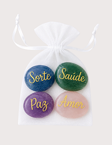 CONJUNTO DE PEDRAS DA FELICIDADE (QUARTZO ROSA, AMETISTA, QUARTZO VERDE E QUARTZO AZUL)