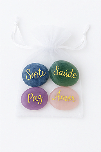 CONJUNTO DE PEDRAS DA FELICIDADE (QUARTZO ROSA, AMETISTA, QUARTZO VERDE E QUARTZO AZUL)