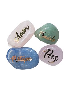 CONJUNTO DE PEDRAS DA FELICIDADE (QUARTZO ROSA, AMETISTA, QUARTZO VERDE E QUARTZO AZUL)