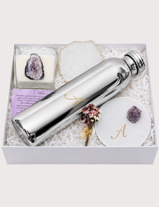 AMAZING AMETISTA | GARRAFA TÉRMICA PRATA | VELA E PORTA JOIAS AMETISTA | APARADOR QUARTZO | GIFT BOX