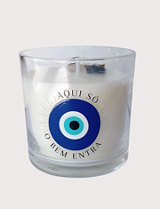 VELA ECOLÓGICA OLHO GREGO - AQUI SÓ O BEM ENTRA | GIFT AVULSO OU NA CAIXA PERSONALIZADA